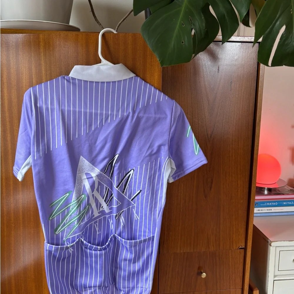 Reebok Purple Short-Sleeve Cycling Jersey with Green Accents - Picture 4 of 4